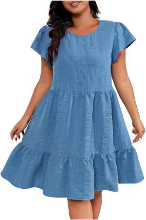 Ruffle Dresses for Women, 2025 Summer Oversized Swing Dress Flowy Casual Flutter Short Sleeve Boho Sundress Plus Size