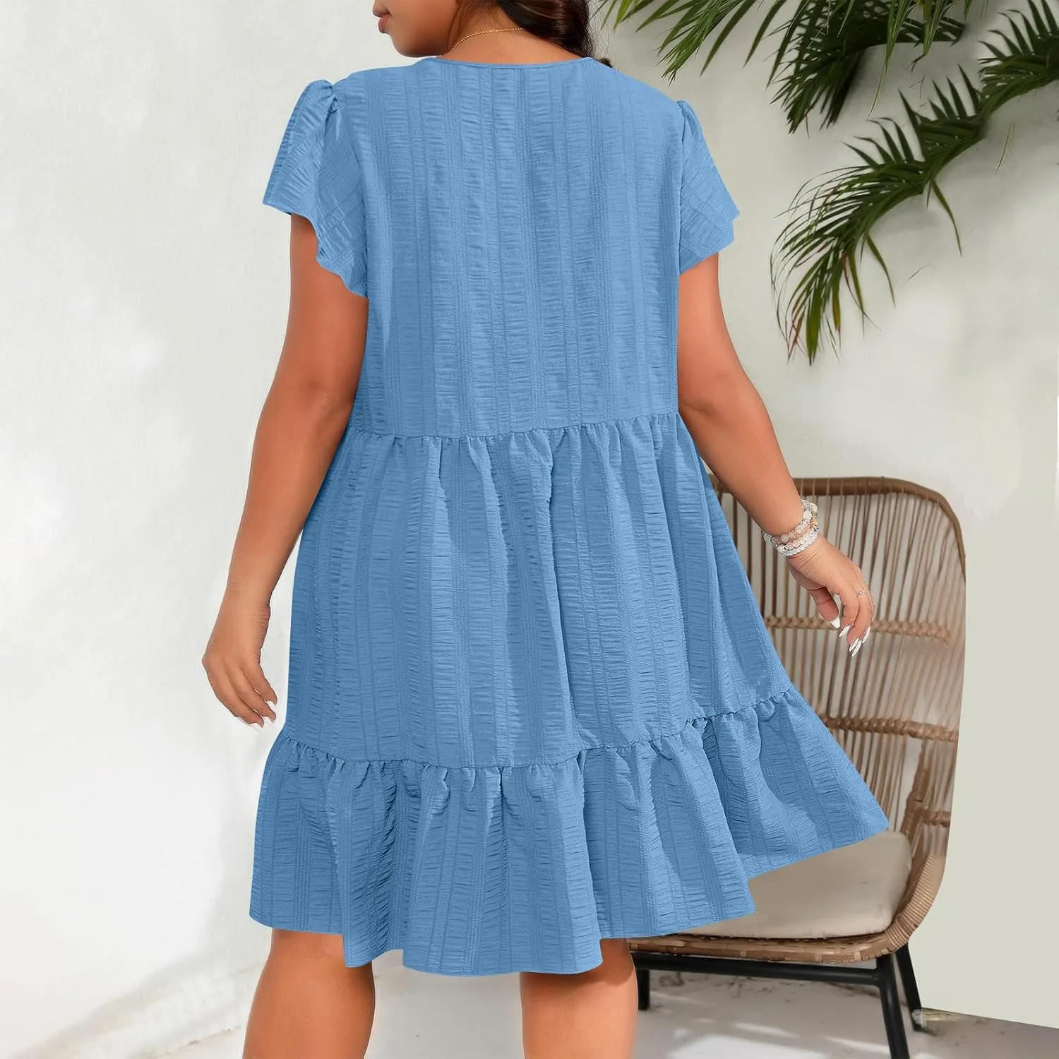 Ruffle Dresses for Women, 2025 Summer Oversized Swing Dress Flowy Casual Flutter Short Sleeve Boho Sundress Plus Size