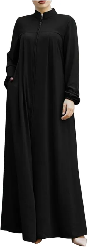 Ruffle Hem Muslim Abaya Women Plus Size Crewneck Long Sleeve Maxi Dress Arabian Dubai Islamic Robe Without Headscarf