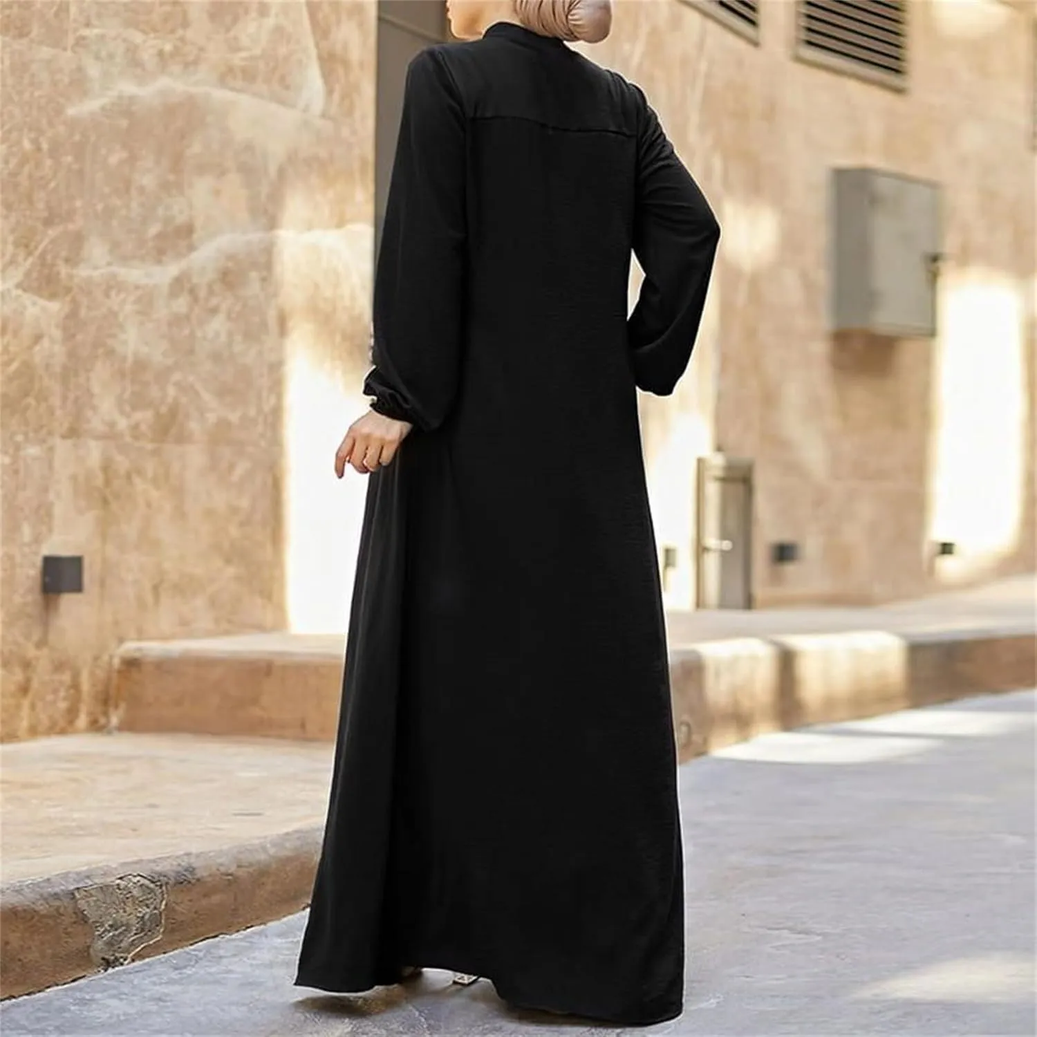 Ruffle Hem Muslim Abaya Women Plus Size Crewneck Long Sleeve Maxi Dress Arabian Dubai Islamic Robe Without Headscarf