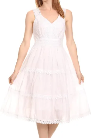 Sakkas Presta Roman Sleeveless Lined Tank Top Dress with Emrboidery Lace Design