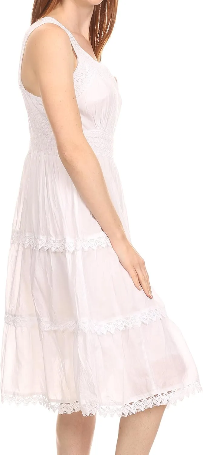 Sakkas Presta Roman Sleeveless Lined Tank Top Dress with Emrboidery Lace Design