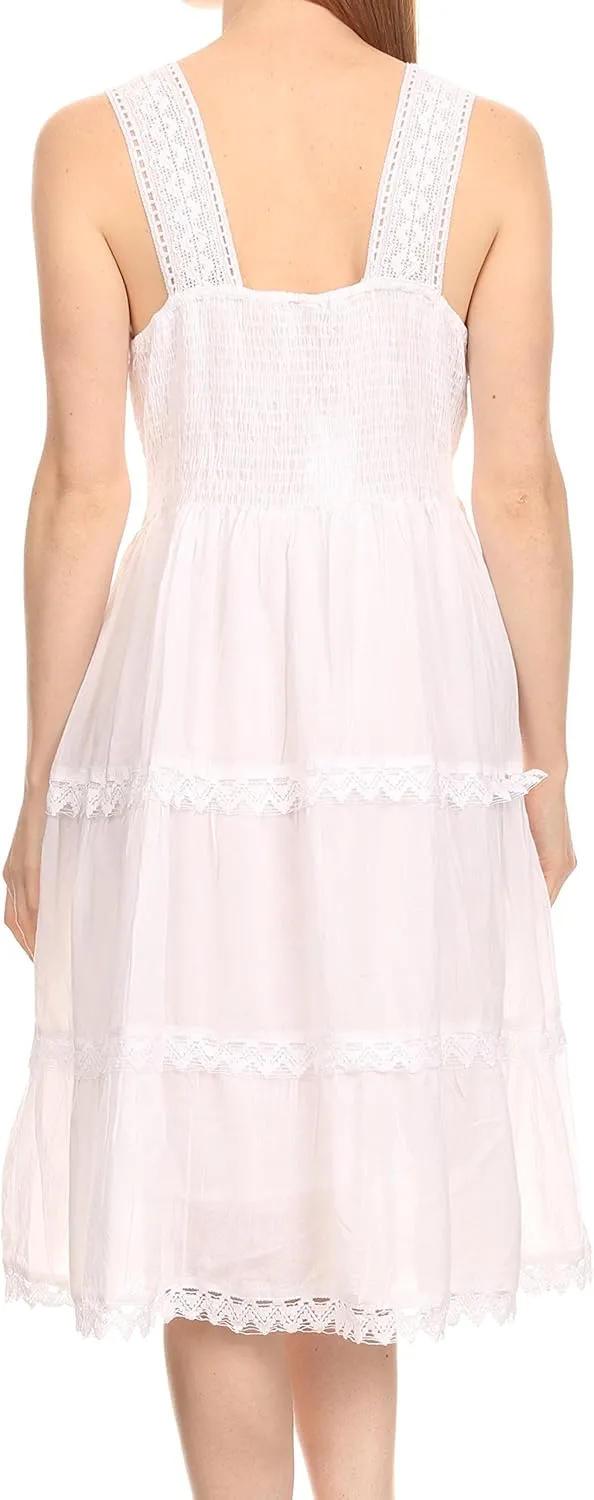 Sakkas Presta Roman Sleeveless Lined Tank Top Dress with Emrboidery Lace Design