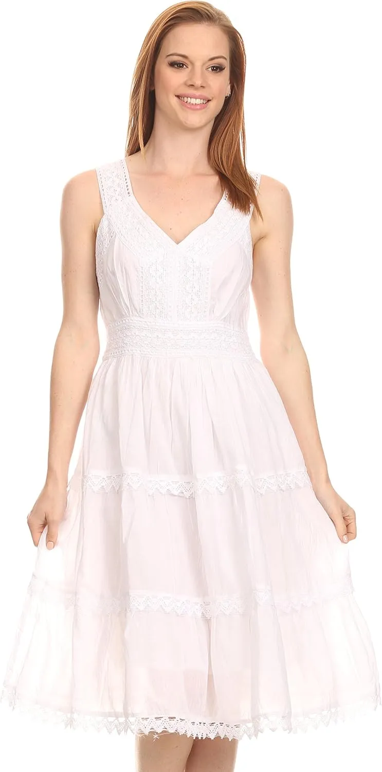 Sakkas Presta Roman Sleeveless Lined Tank Top Dress with Emrboidery Lace Design