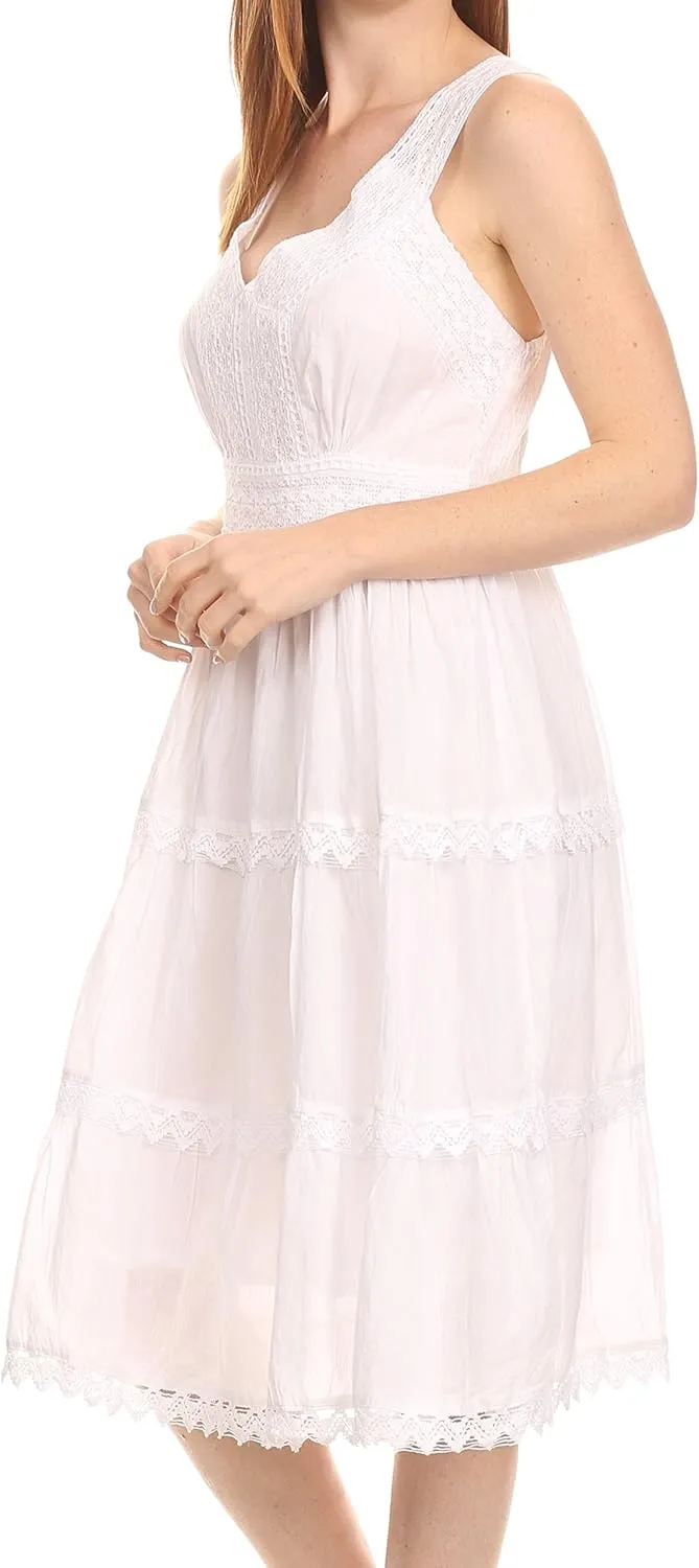 Sakkas Presta Roman Sleeveless Lined Tank Top Dress with Emrboidery Lace Design