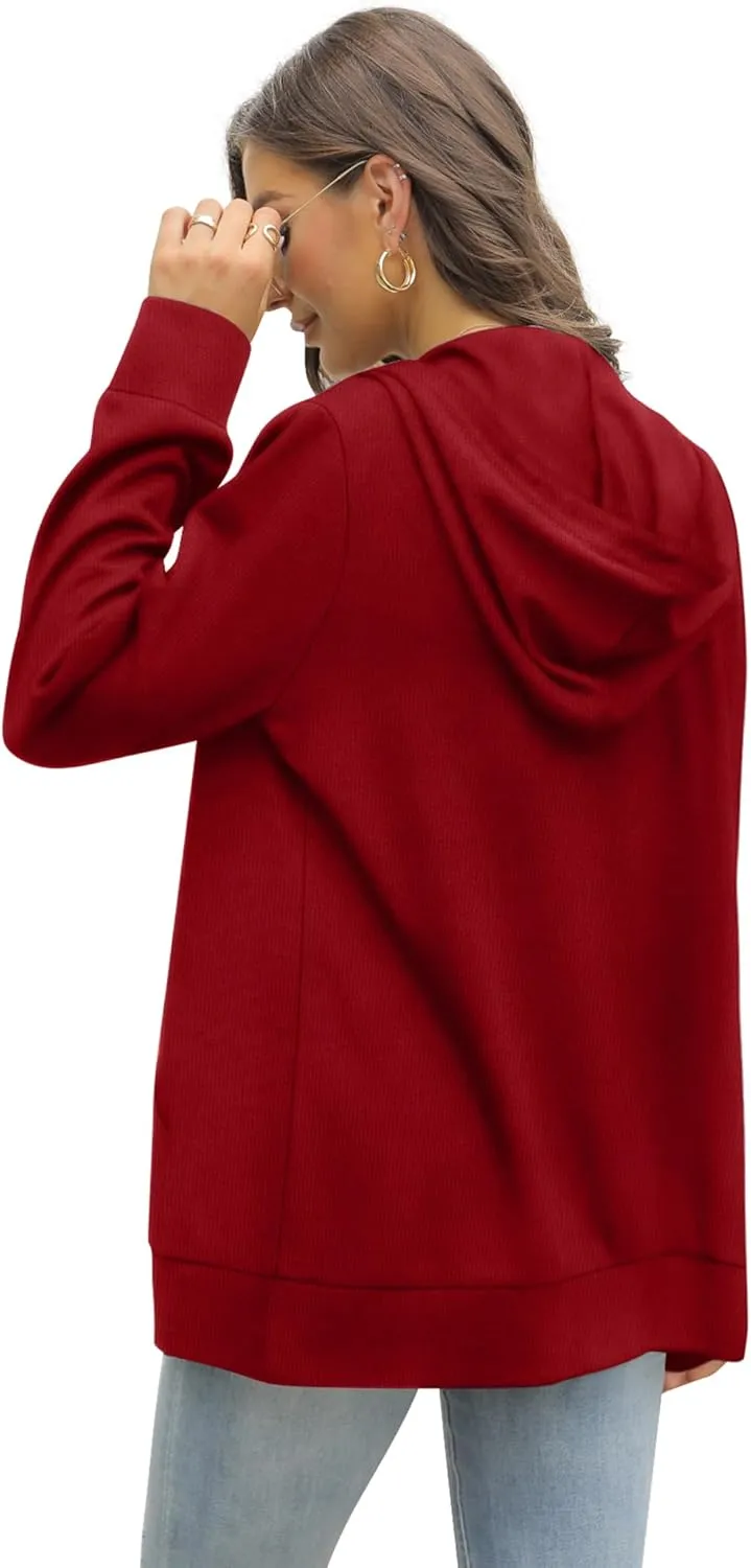 Saloogoe Lightweight Zip Up Hoodies for Women Hooded Sweatshirts Long Sleeve Thin Jacket with Zipper