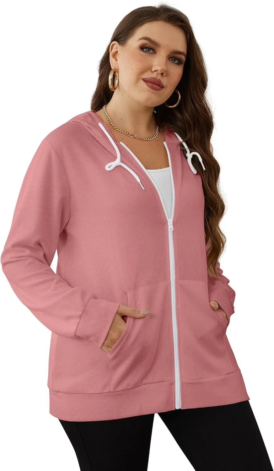 Saloogoe Lightweight Zip Up Hoodies for Women Hooded Sweatshirts Long Sleeve Thin Jacket with Zipper
