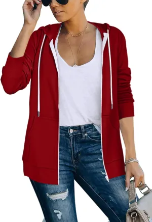 Saloogoe Lightweight Zip Up Hoodies for Women Hooded Sweatshirts Long Sleeve Thin Jacket with Zipper