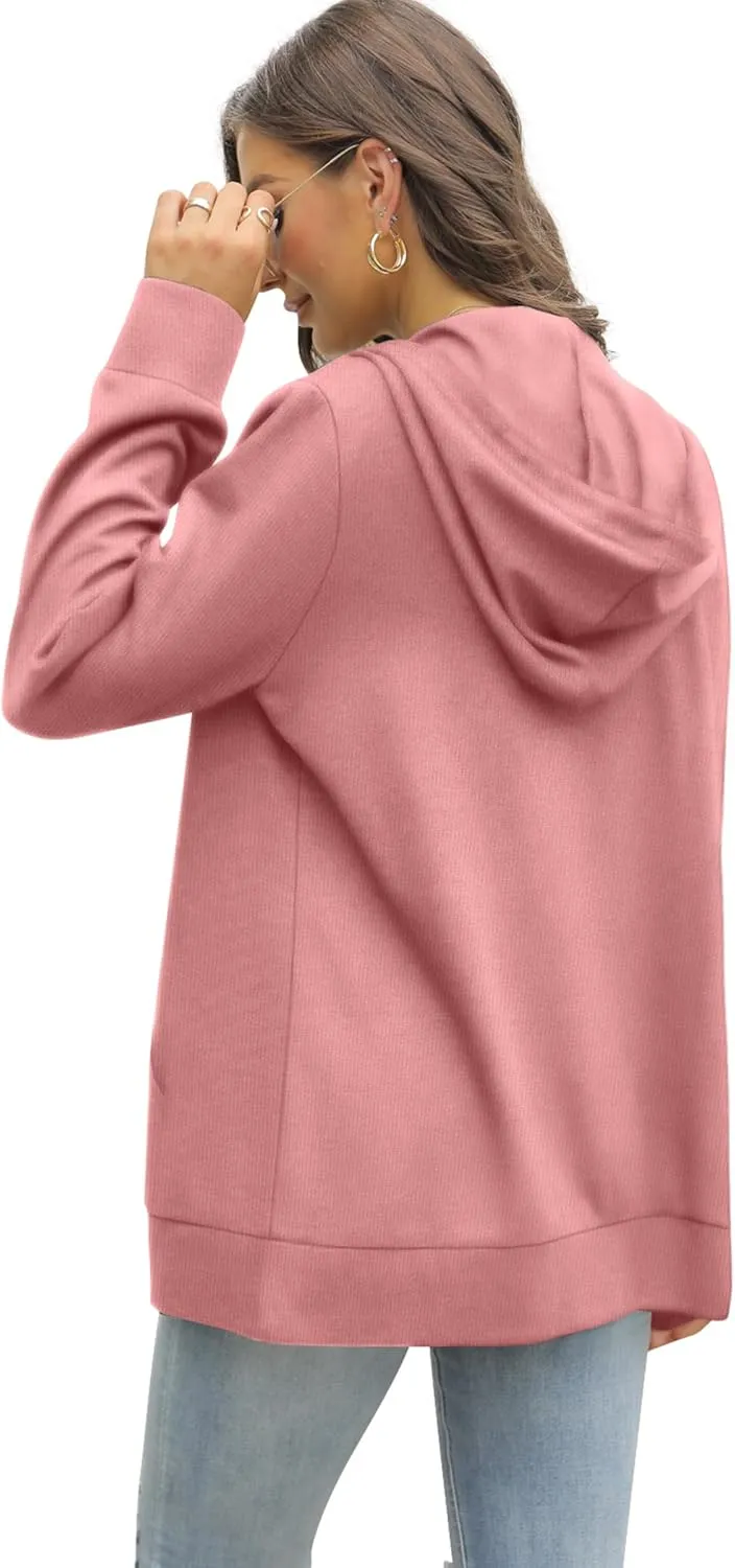 Saloogoe Lightweight Zip Up Hoodies for Women Hooded Sweatshirts Long Sleeve Thin Jacket with Zipper