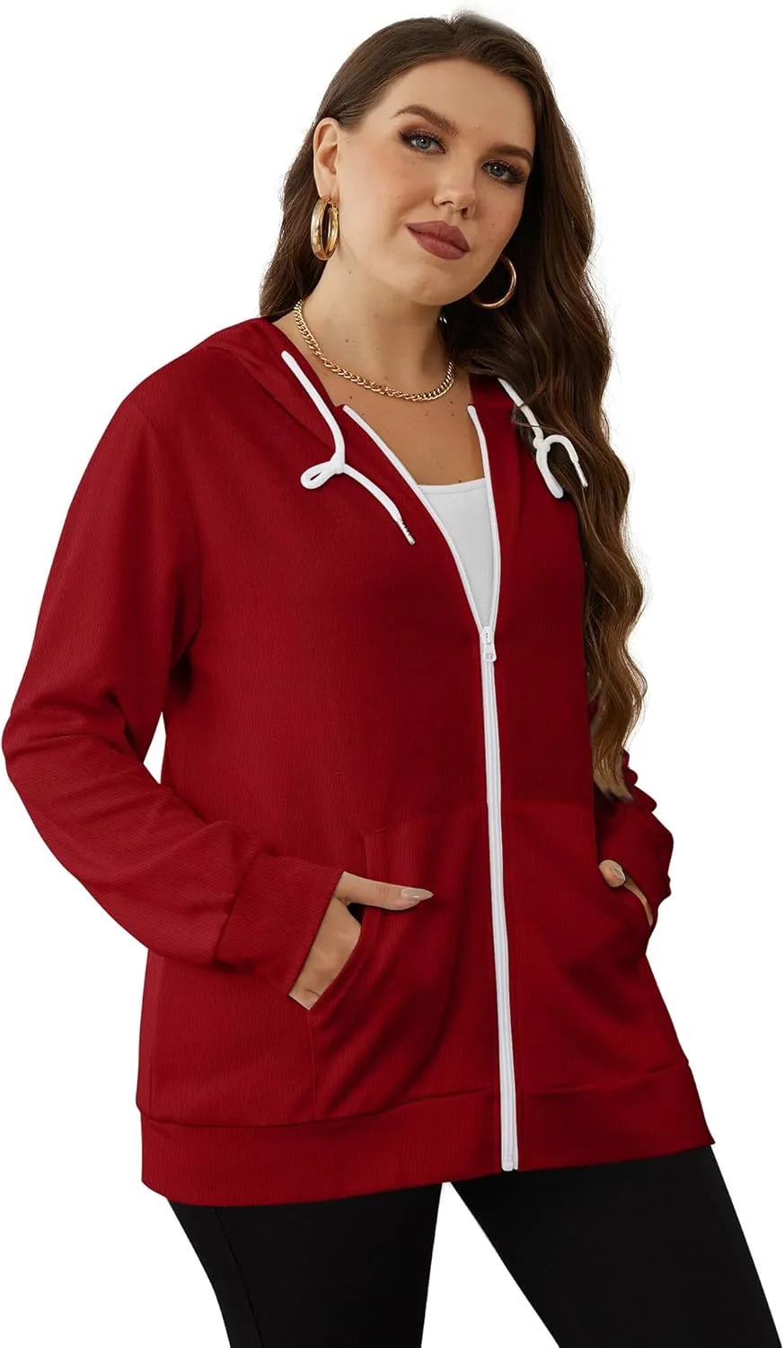 Saloogoe Lightweight Zip Up Hoodies for Women Hooded Sweatshirts Long Sleeve Thin Jacket with Zipper