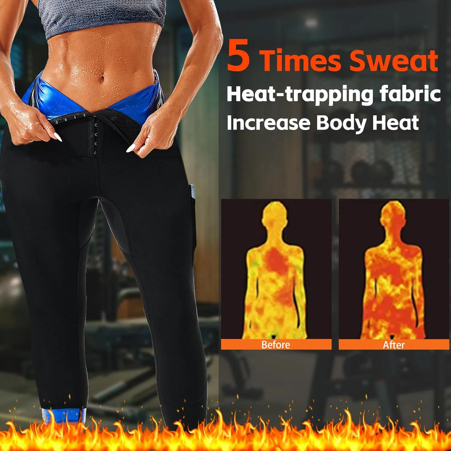 Sauna Pants for Women Sweat Sauna Leggings High Waist Compression Slimming Pants Workout Hot Thermo Pants with Pocket