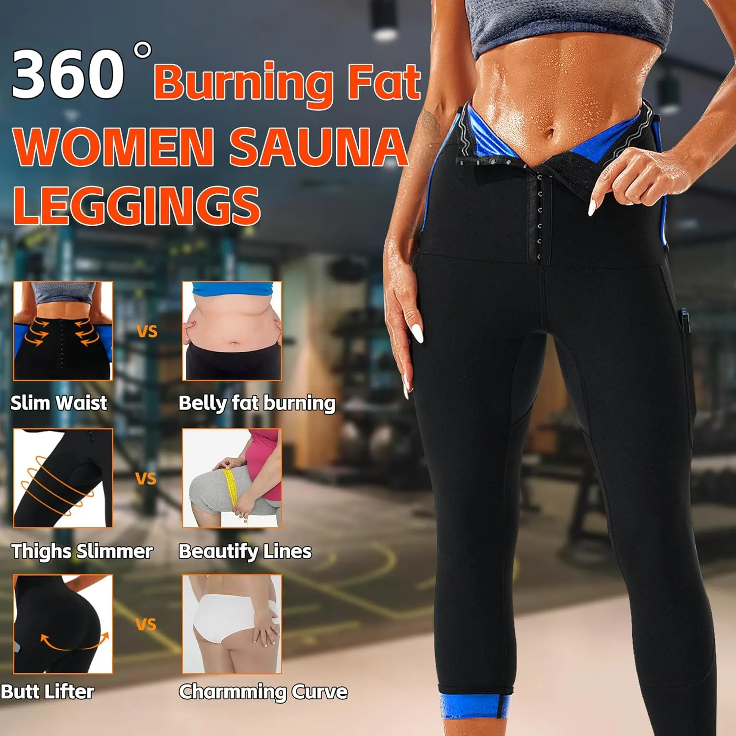 Sauna Pants for Women Sweat Sauna Leggings High Waist Compression Slimming Pants Workout Hot Thermo Pants with Pocket