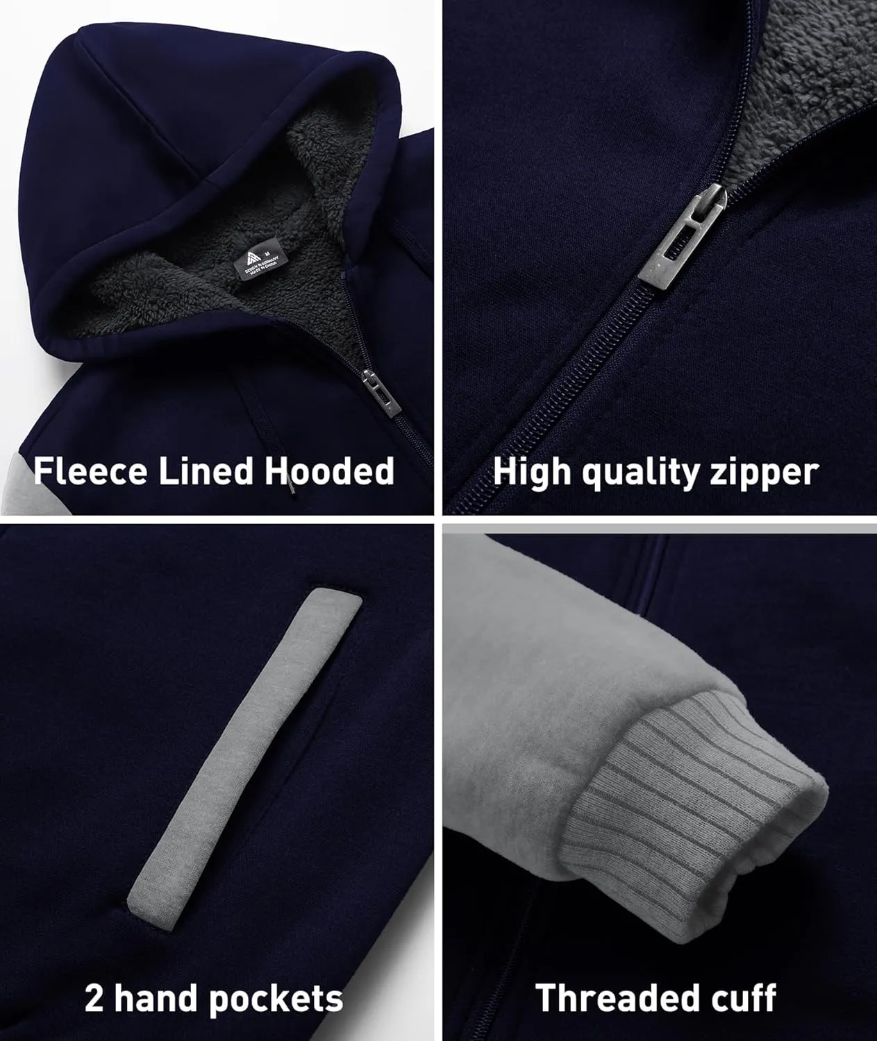 SCODI Hoodies for Men Heavyweight Fleece Sweatshirt - Full Zip Up Thick Sherpa Lined Hooded Jacket