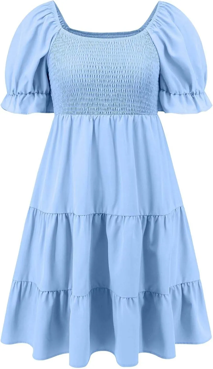 Sexy Dresses for Women 2025 Summer Cotton Lantern Sleeves Short Sundress Ruffled Off Shoulder A-Line Mini Dresses