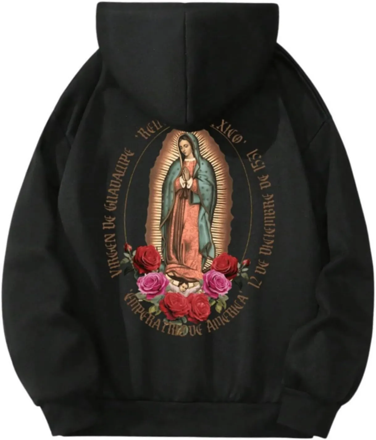 SHENHE Women's Graphic Loose Fit Virgin Mary Print Drawstring Hoodie Sweatshirt Pullover
