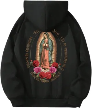 SHENHE Women's Graphic Loose Fit Virgin Mary Print Drawstring Hoodie Sweatshirt Pullover
