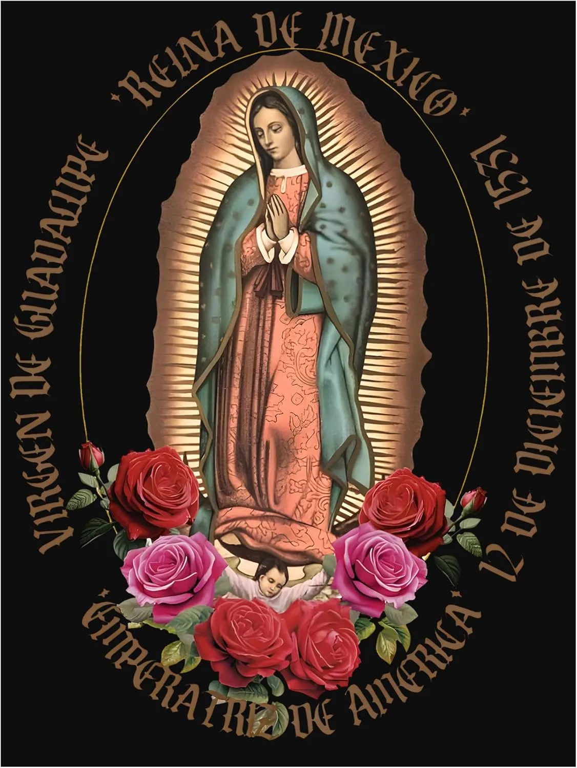 SHENHE Women's Graphic Loose Fit Virgin Mary Print Drawstring Hoodie Sweatshirt Pullover