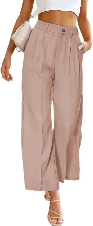 SHIPE Womens Casual Wide Leg Flowy Pants Elastic Waist Work Office Pants Pants with Pockets, S-XL