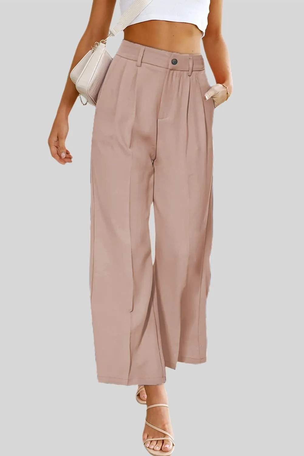 SHIPE Womens Casual Wide Leg Flowy Pants Elastic Waist Work Office Pants Pants with Pockets, S-XL