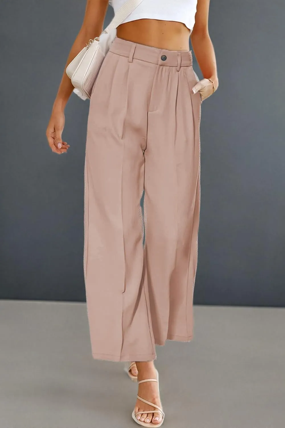 SHIPE Womens Casual Wide Leg Flowy Pants Elastic Waist Work Office Pants Pants with Pockets, S-XL