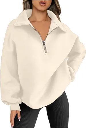 SMIDOW Oversized Sweatshirt For Women 1/4 Zip Up v Neck Fleece Pullovers Casual Loose Fall Fashion 2024 Teen Girls Clothes