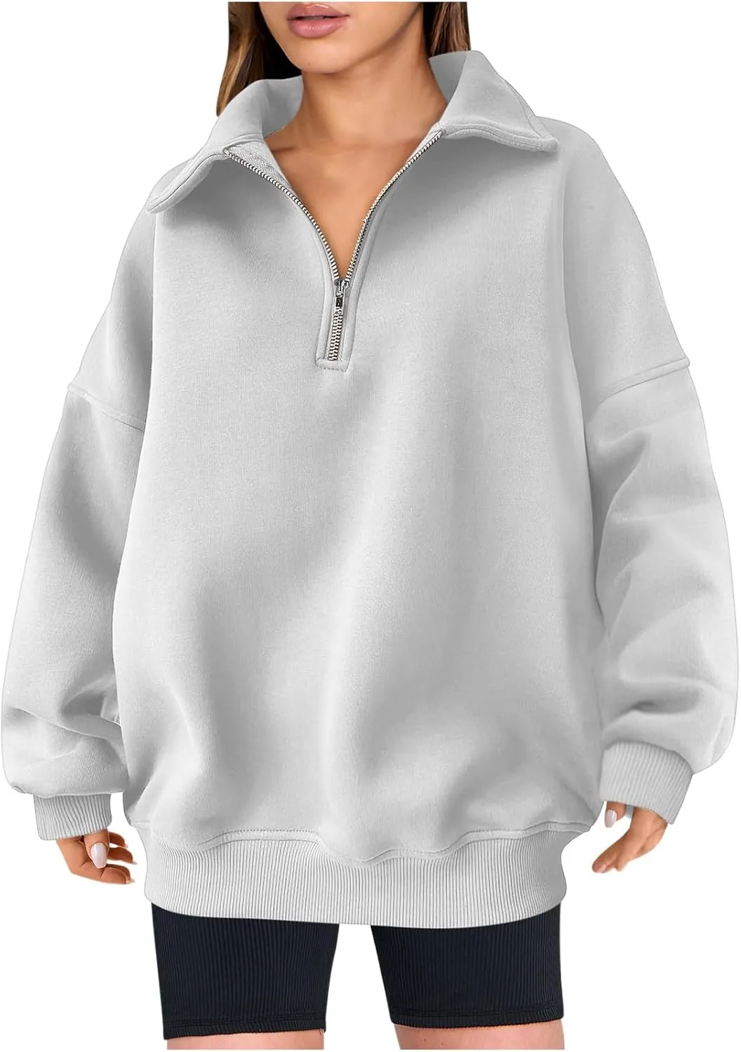 SMIDOW Oversized Sweatshirt For Women 1/4 Zip Up v Neck Fleece Pullovers Casual Loose Fall Fashion 2024 Teen Girls Clothes