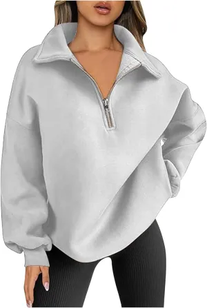 SMIDOW Oversized Sweatshirt For Women 1/4 Zip Up v Neck Fleece Pullovers Casual Loose Fall Fashion 2024 Teen Girls Clothes