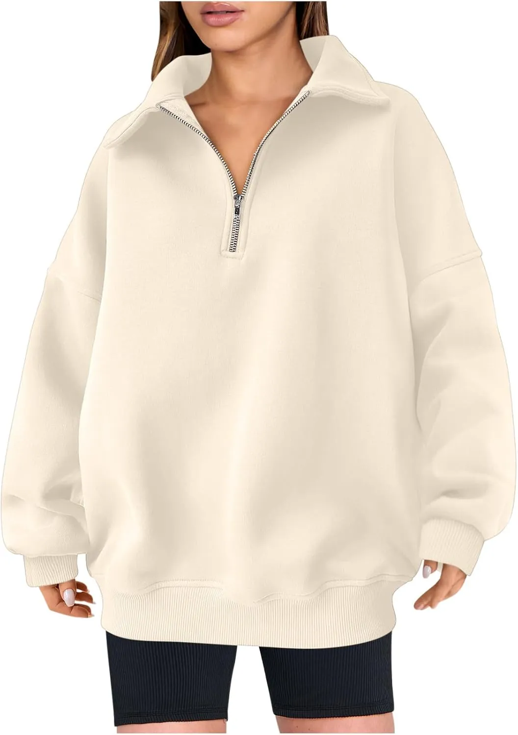 SMIDOW Oversized Sweatshirt For Women 1/4 Zip Up v Neck Fleece Pullovers Casual Loose Fall Fashion 2024 Teen Girls Clothes