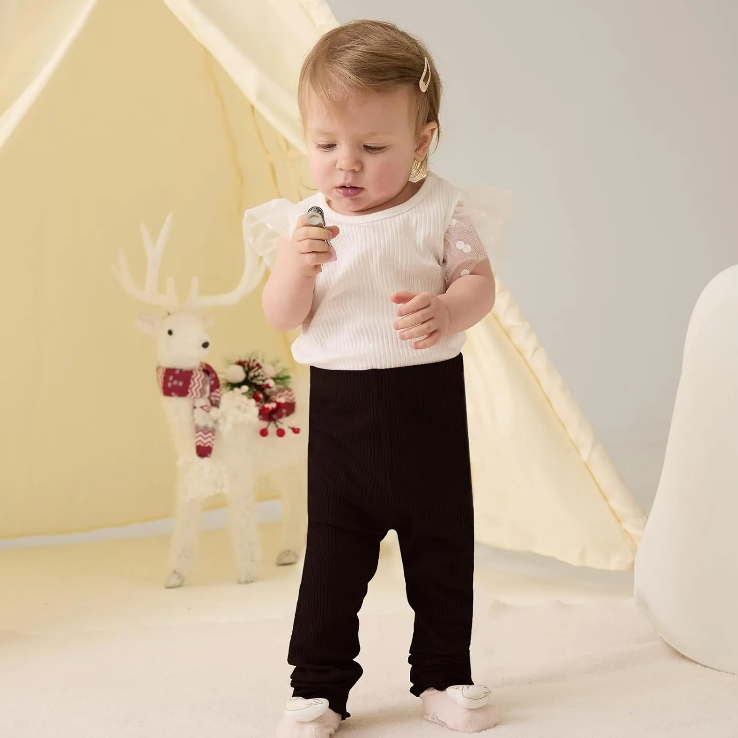 SOBOWO Baby Girl Leggings Pants Toddler Girls Solid Ribbed Pants 3 Pack Ruffle Bottoms Trouser Fall Winter Clothes 9M-3T
