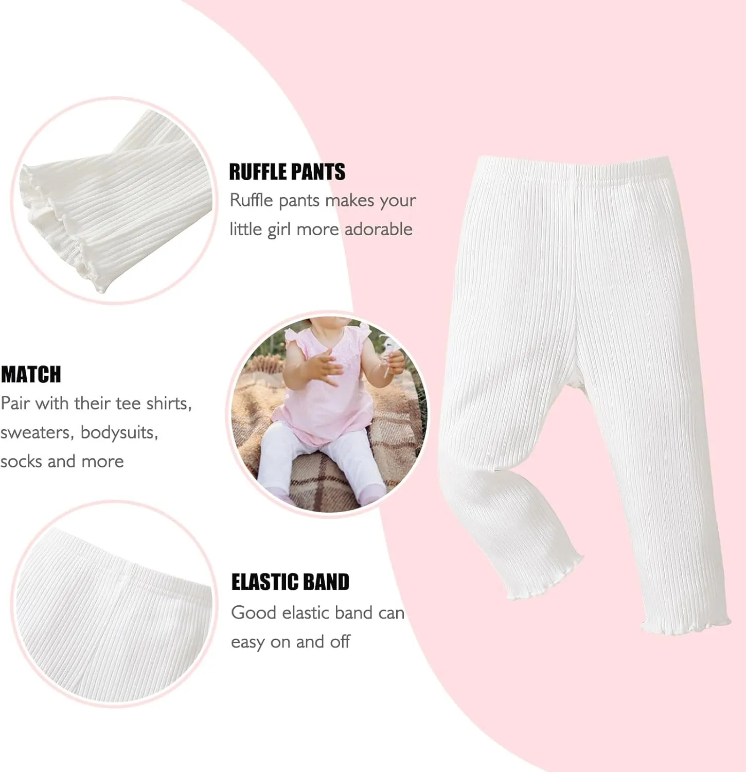 SOBOWO Baby Girl Leggings Pants Toddler Girls Solid Ribbed Pants 3 Pack Ruffle Bottoms Trouser Fall Winter Clothes 9M-3T