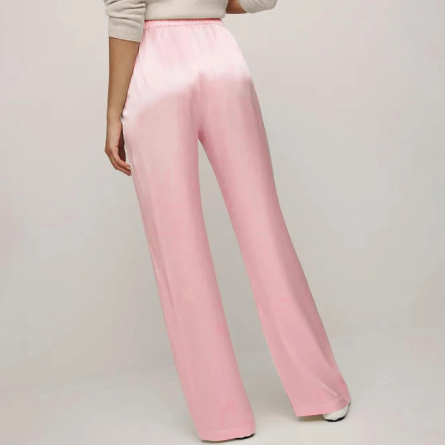 SOLILOQUY Women Y2K Satin Wide Leg Pants Casual Elastic High Waist Solid Loose Fit Lounge Pants Office Ladies Work Trousers