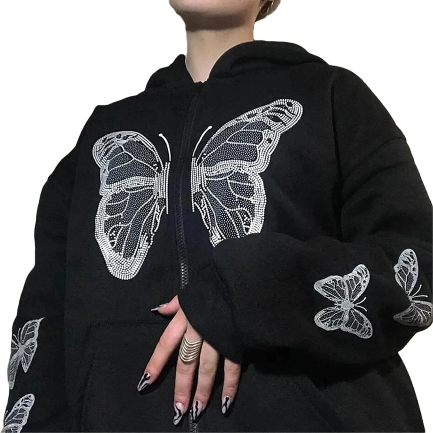 SOLILOQUY Women Zip Up Hoodie Y2k Vintage Graphic Oversized Hooded Sweatshirt Jacket Pullover Coats Harajuku Streetwear