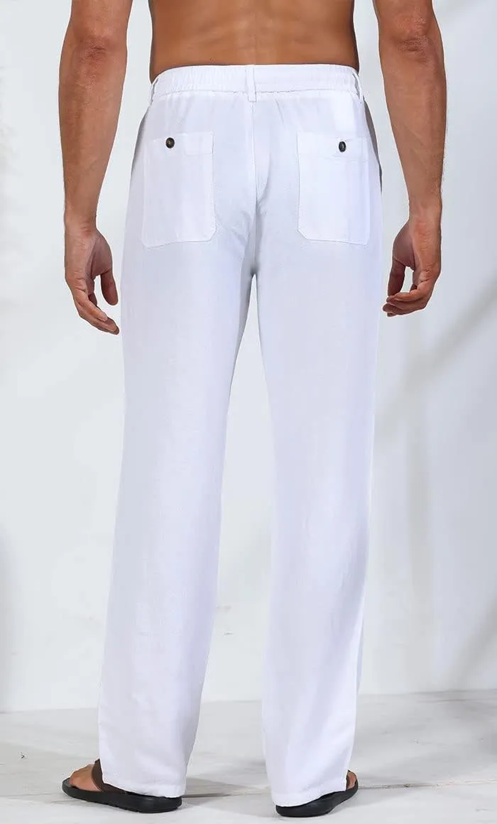 Soojun Men's Linen Beach Pants Lightweight Summer Pants with Drawstring