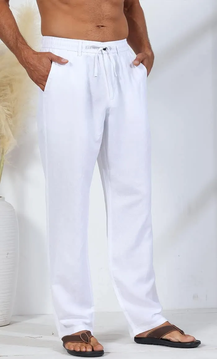 Soojun Men's Linen Beach Pants Lightweight Summer Pants with Drawstring