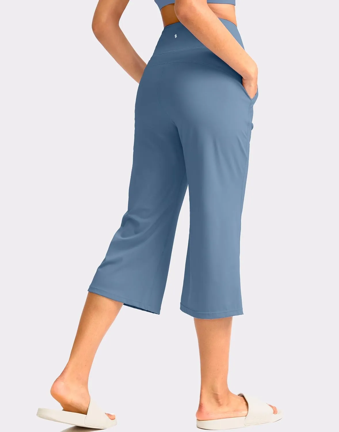 Soothfeel Capri Pants for Women Wide Leg Yoga Pants with Pockets High Waist Casual Dress Crop Pants