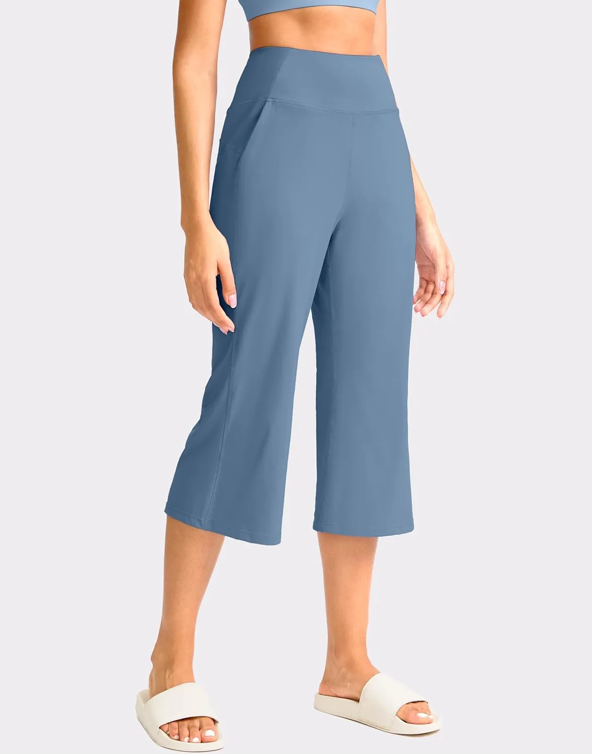 Soothfeel Capri Pants for Women Wide Leg Yoga Pants with Pockets High Waist Casual Dress Crop Pants