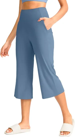 Soothfeel Capri Pants for Women Wide Leg Yoga Pants with Pockets High Waist Casual Dress Crop Pants