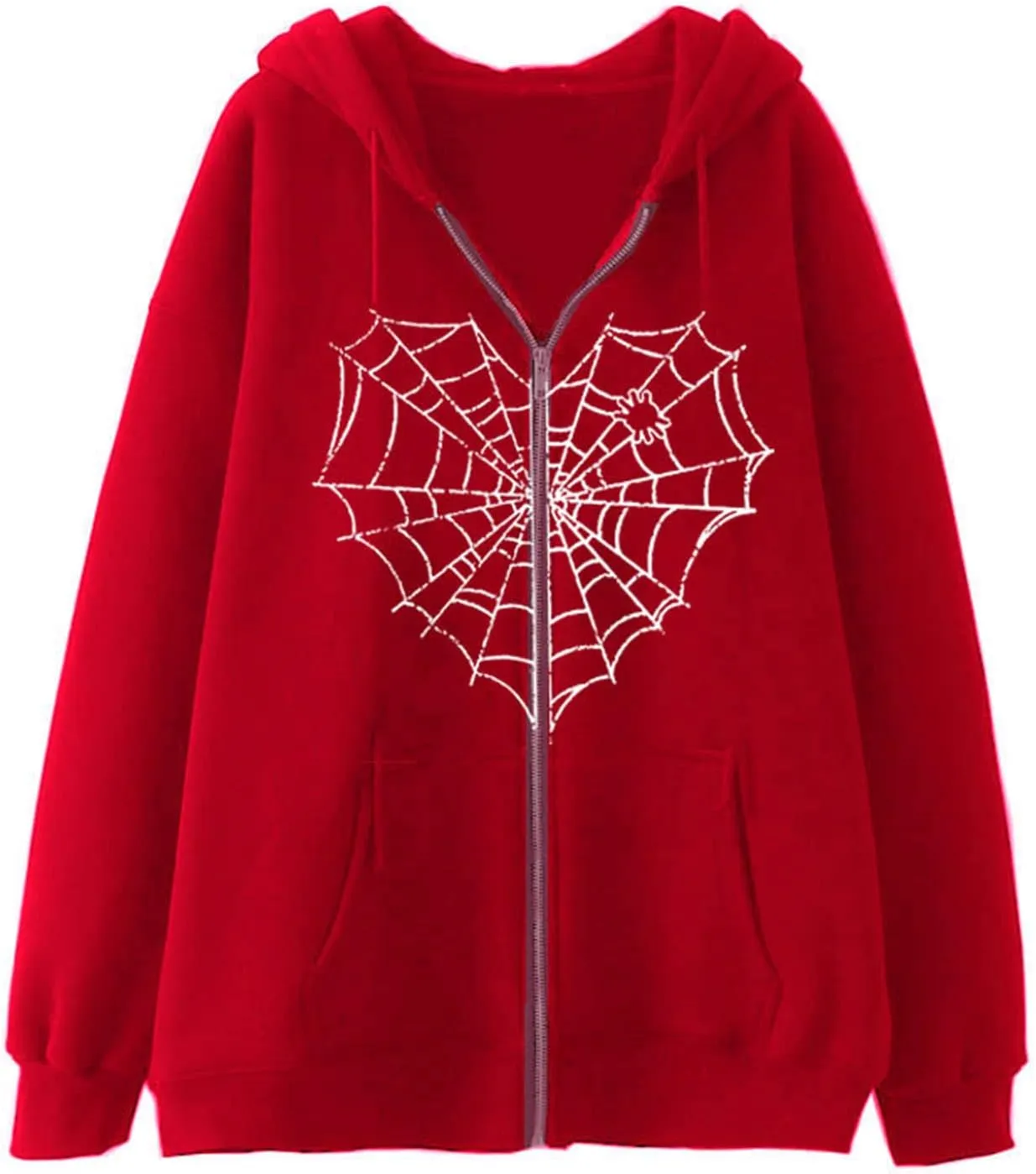 Spider Web Love Heart Hoodie Men Women, Full Zip Up Graphic Print Y2k Hoodies Oversized Jackets