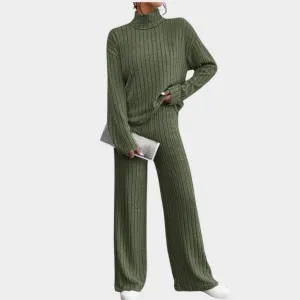 Spring Womens Knitted 2-Piece Tracksuit  Vintage Crop Top & Flare Pants Set, Hot Pink & Green, Stretch Fit