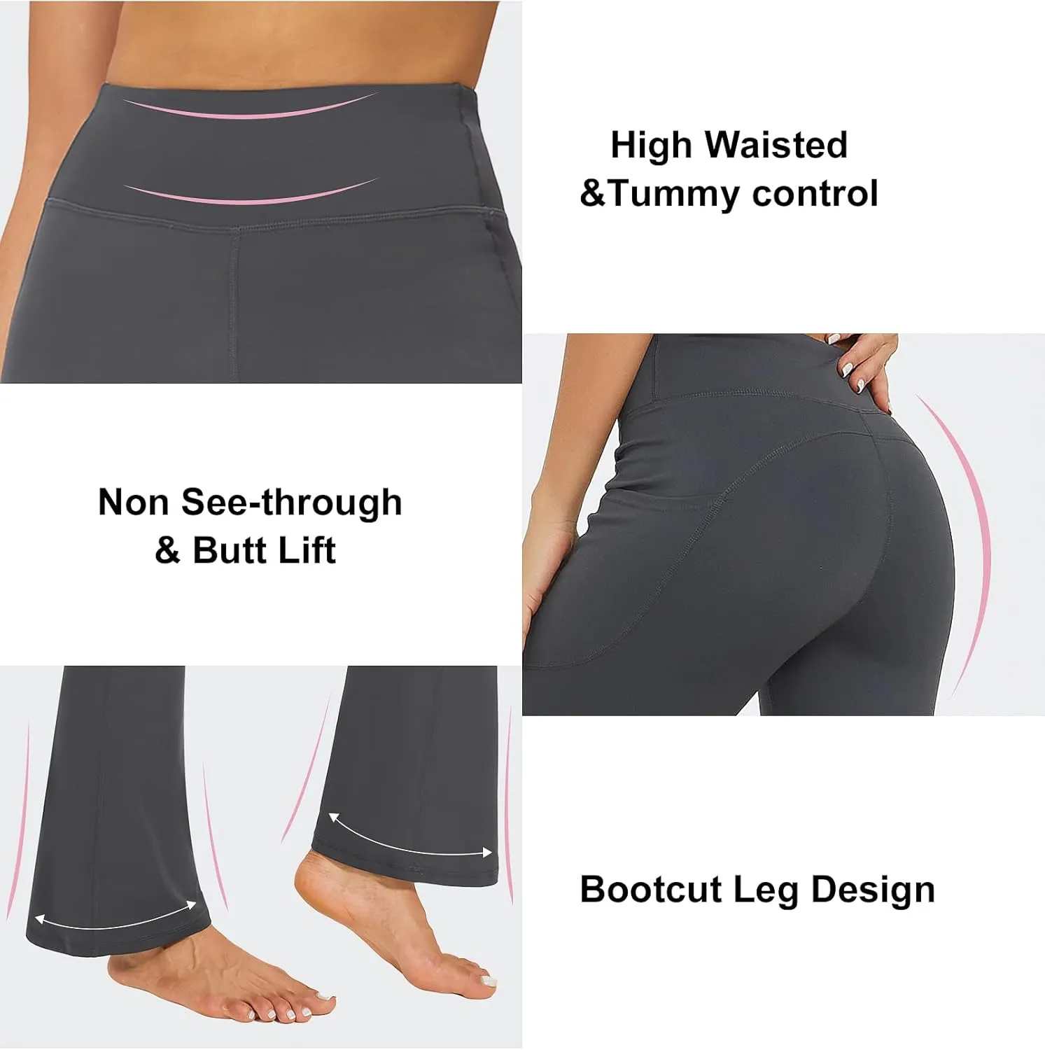 Stelle Bootcut Yoga Pants with Pockets for Women 30" Wide Leg Pants High Waist Tummy Control Workout Yoga Pants
