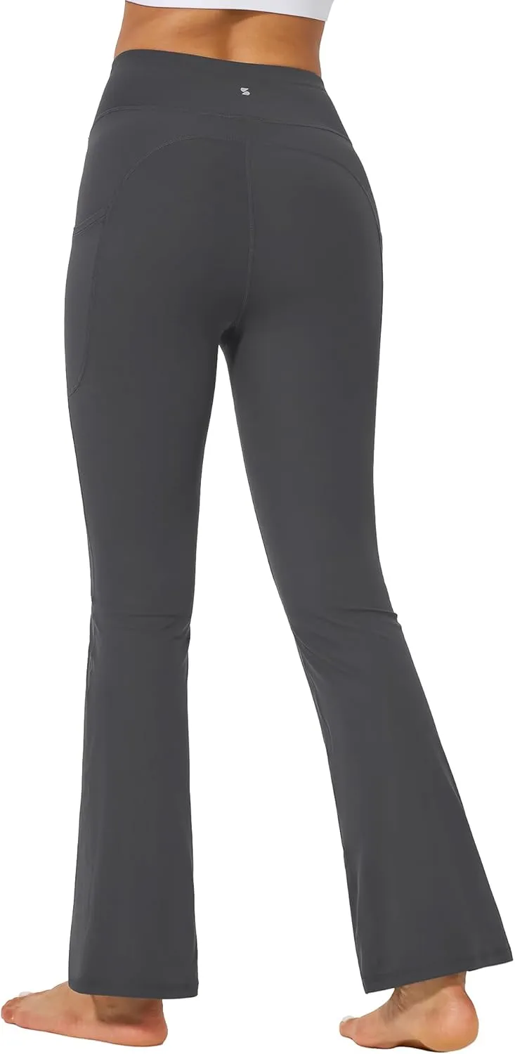 Stelle Bootcut Yoga Pants with Pockets for Women 30" Wide Leg Pants High Waist Tummy Control Workout Yoga Pants