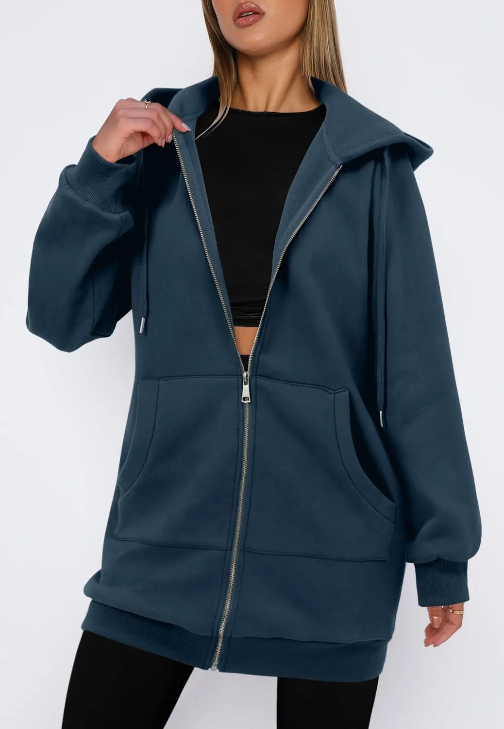 StunShow Women's Zip Up Hoodies Oversized Fleece Long Sleeve Sweatshirts Casual Fall Jacket Coat with Pocket(S-3XL)