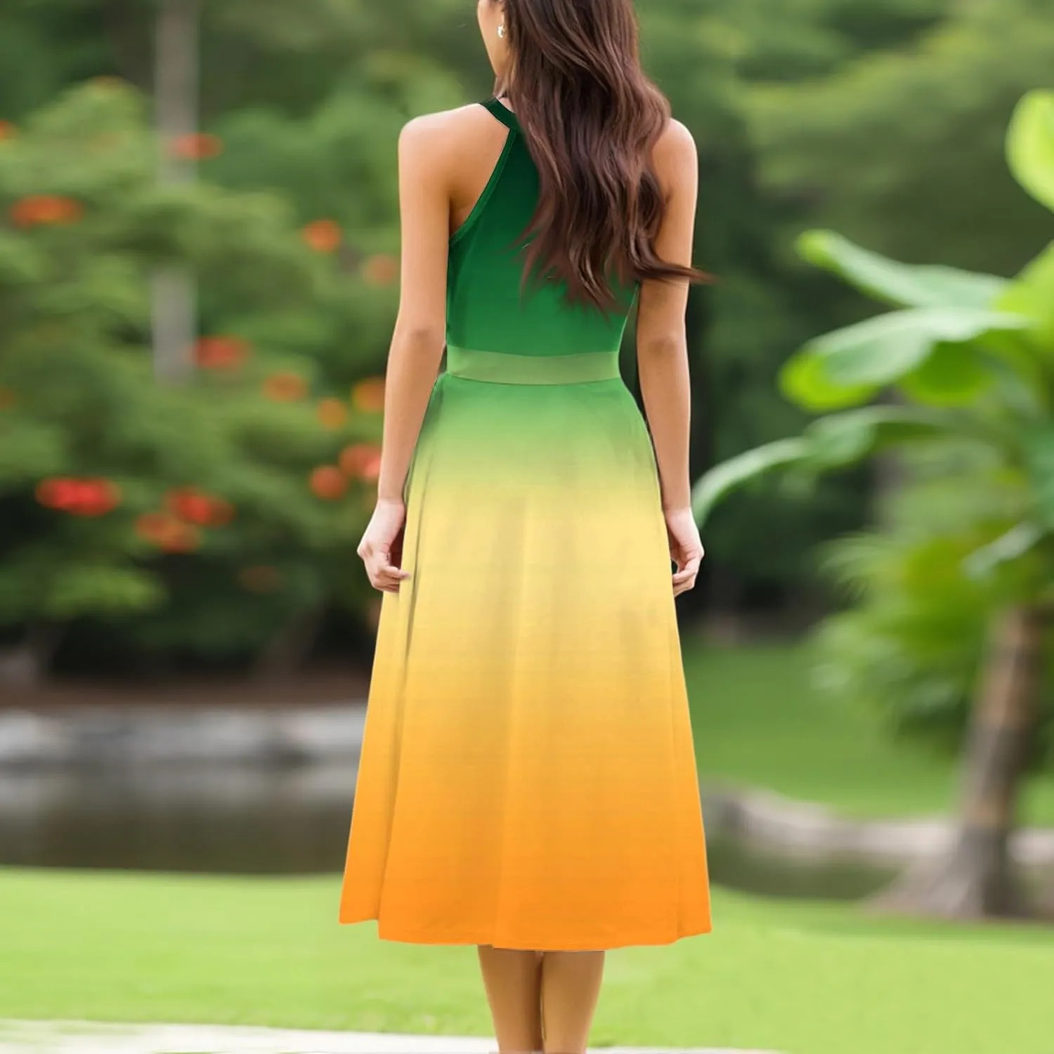 Summer Dresses for Women 2025 Casual Round Neck Midi Dress Sleeveless Tie Waist Loose Boho Summer Beach Sundress