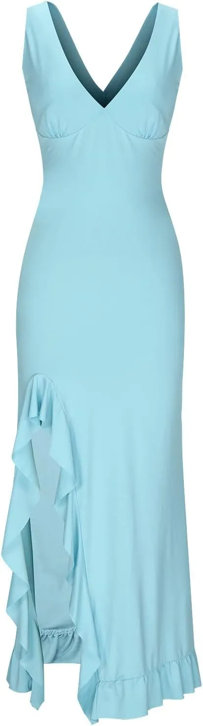 Summer Dresses for Women 2025 Deep V Neck Sleeveless Sundress Fashion Split Flowy Fitted Club Evening Party Dress