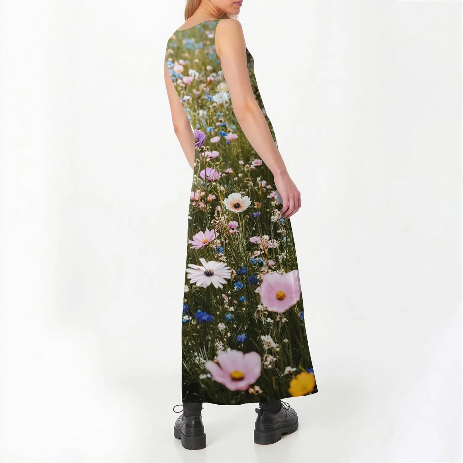 Summer Dresses for Women 2025 Linen Plus Size Tank Sundresses Beach Vacation Sleeveless Floral Dress with Pockets