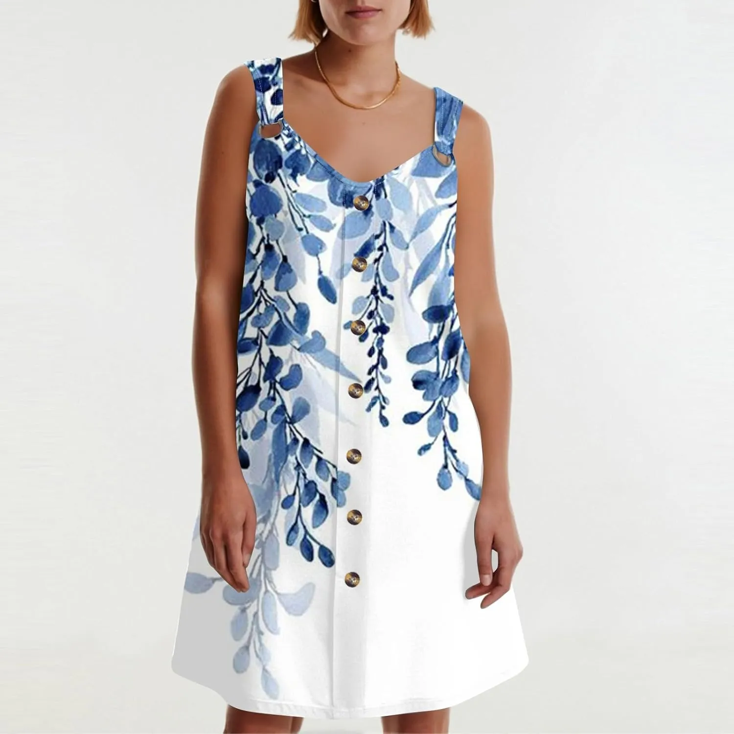 Summer Dresses for Women 2025 Loose Fit Sundress Sleeveless V Neck Beach Vacation Dress Casual Tank Dress with Pockets