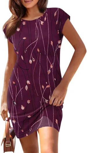 Summer Dresses for Women 2025 Print Short Sleeve T Shirt Dress Casual Cap Sleeve O Neck Loose Shift Mini Dresses