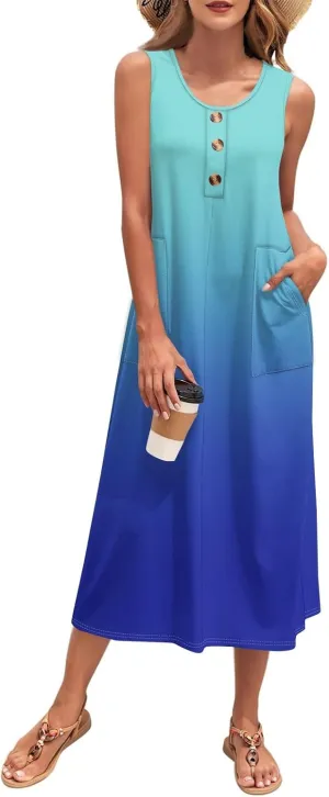 Summer Dresses for Women 2025 Sleeveless Button Down Maxi Dress Casual Loose Long Beach Sundress Travel Vacation Outfits