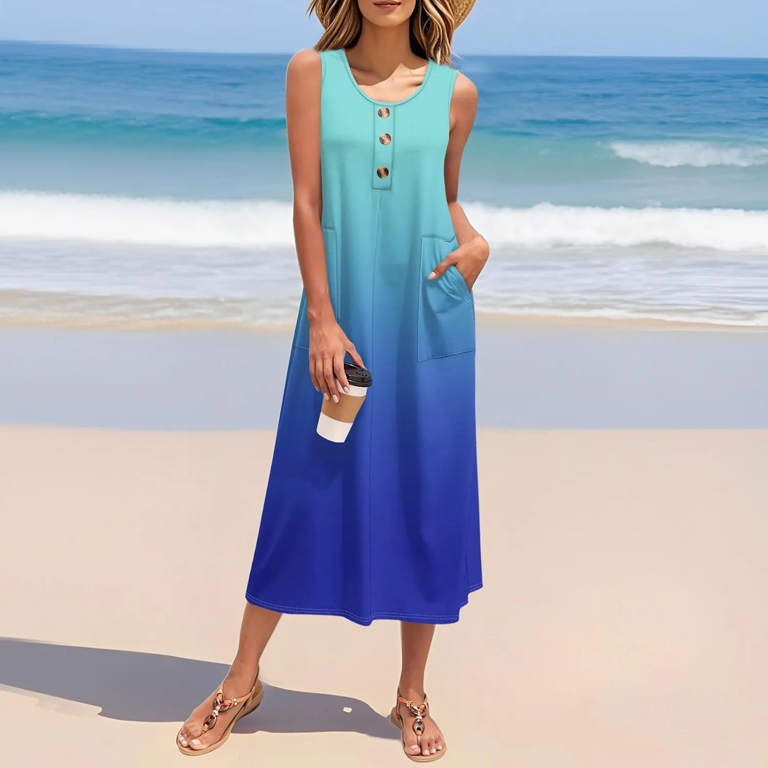 Summer Dresses for Women 2025 Sleeveless Button Down Maxi Dress Casual Loose Long Beach Sundress Travel Vacation Outfits