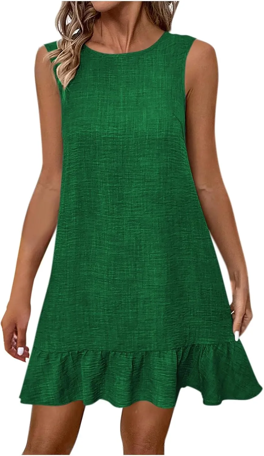 Summer Dresses for Women Ruffle Hem Sleeveless Tank Dress Round Neck Casual Smock Spring Mini Dresses